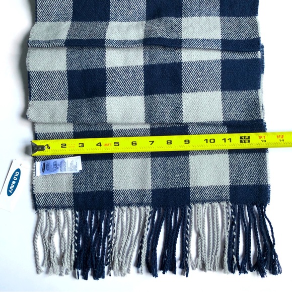 NEW OLD NAVY Pattern Flannel Neck Scarf Fringe Hems Blue Gray 77.5” x 13” Men’s - Picture 5 of 13